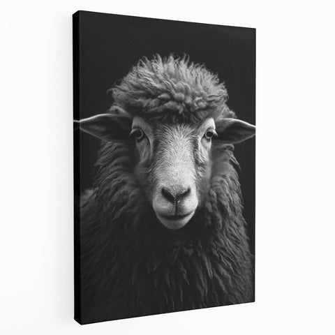 Stretched canvas wall art featuring a side view of a sheep design, showcasing intricate details and vibrant colors, perfect for animal-themed decor in homes.