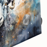 Close-up of a sheep design wall art piece featuring vibrant colors and intricate details on acrylic glass, showcasing a blend of artistic creativity and nature. This artwork is perfect for animal lovers and adds a serene touch to home decor.