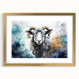 Framed wall art featuring a beautifully illustrated sheep design in a gold frame with a white mat, perfect for adding a touch of elegance to home decor.