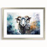 Framed wall art featuring a silver mat, showcasing a detailed sheep design from the "Animals of the Wild" collection, ideal for nature-themed decor.