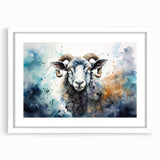 Framed wall art featuring a serene sheep design from the "Animals: A Wild Life" collection, showcasing a white mat and sleek frame, perfect for nature-inspired decor.