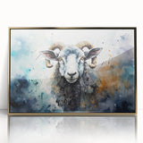 Framed wall art featuring a striking sheep design with gold accents, displayed in an elegant setting, ideal for adding a touch of nature-inspired decor to any space.