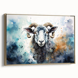 Framed canvas art depicting a detailed sheep design in a wild life theme, showcasing rich colors and intricate patterns, ideal for animal lovers and home decor enthusiasts.