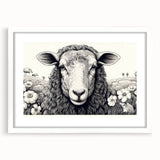 Framed wall art featuring a serene sheep design in a minimalist style, set against a white matting, ideal for enhancing home decor with a touch of nature-inspired elegance.