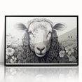 Framed wall art featuring a striking sheep design from the "Animals: A Wild Life" collection, showcased in a sleek black frame, ideal for enhancing home decor.