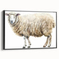 Framed canvas wall art featuring a colorful sheep design from the 'Animals of the Wild' collection, displayed in a sleek black frame, perfect for home decor.