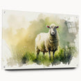 Acrylic wall art featuring a side view of a sheep design in a wild animal theme, elegantly displayed with pins, showcasing intricate details and vibrant colors.