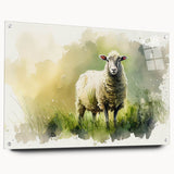 Acrylic wall art featuring a side view of a sheep design in a wild animal theme, elegantly displayed with pins, showcasing intricate details and vibrant colors.