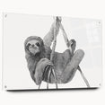 Side view of a sloth wall art design on acrylic glass, showcasing vibrant colors and intricate details, perfect for nature-themed decor. Mounted with pins for easy display, this artwork adds a playful touch to any room while celebrating wildlife.