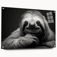 Side view of a sloth-themed wall art piece from the "Animals: A Wild Life" collection, featuring vibrant acrylic glass and pin mounting for easy display. This colorful design captures the essence of wildlife art, perfect for nature lovers looking to enhance their decor.