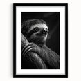 Framed wall art featuring a sloth design in vibrant colors, showcasing intricate details against a black mat, perfect for animal-themed decor. Ideal for nature enthusiasts and home decor lovers.