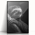 Framed wall art featuring a sloth design from the "Animals: A Wild Life" collection, showcasing a black frame and acrylic front for a sleek, modern look. Ideal for adding a whimsical touch to home decor.
