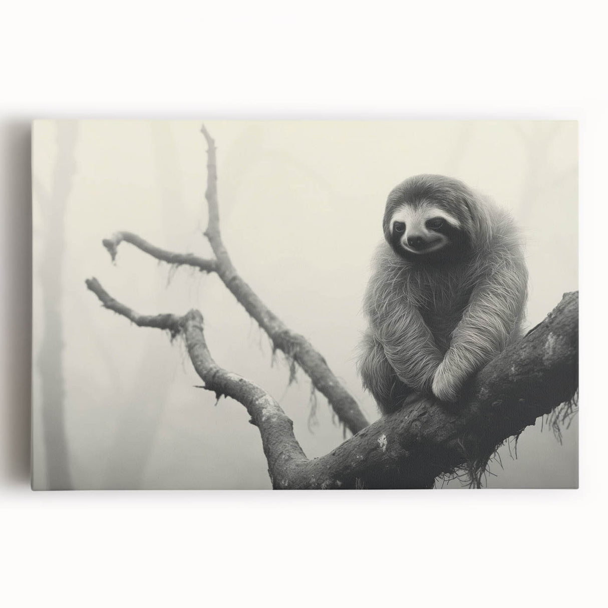 Stretched canvas wall art featuring a detailed sloth design, showcasing vibrant colors and intricate textures, perfect for animal lovers and unique home decor.