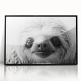 Framed acrylic wall art showcasing a sloth design in a vibrant, colorful style. The black frame enhances the artwork's playful nature, perfect for animal lovers' decor.