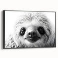 Framed wall art featuring a sloth design on a black canvas, showcasing vibrant colors and intricate details, perfect for animal lovers and home decor enthusiasts.