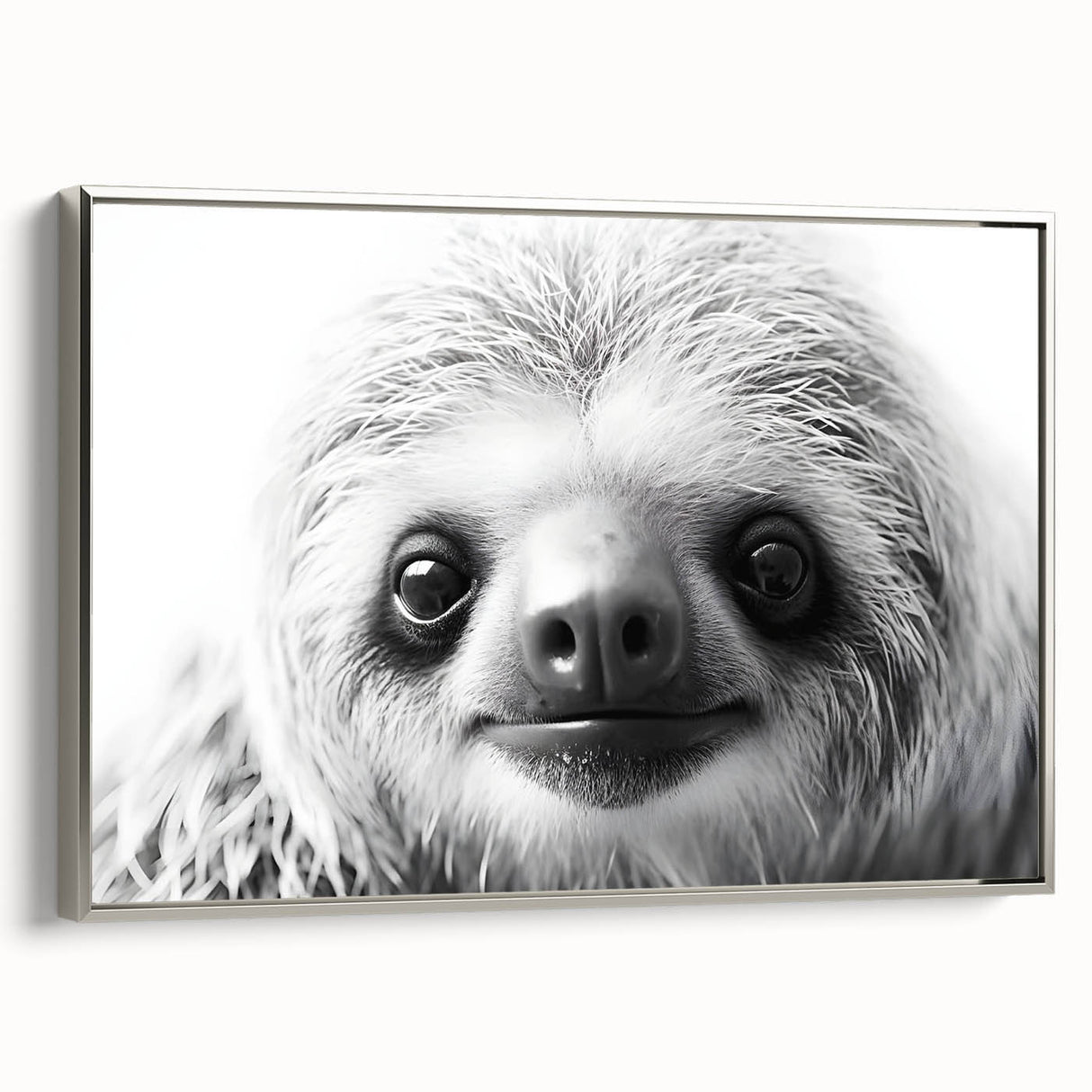 Framed canvas wall art featuring a sloth design in a serene forest setting, showcasing vibrant colors and intricate details, perfect for animal lovers and home decor.