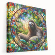 Side view of a stretched canvas wall art featuring a sloth design, showcasing vibrant colors and intricate details, perfect for animal lovers and home decor.