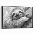 Framed wall art featuring a sloth design from the 'Animals: A Wild Life' collection, showcasing vibrant colors and detailed textures against a sleek black frame. Perfect for animal lovers and nature-themed decor.