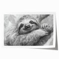 Sloth design wall art print featuring vibrant green foliage and playful sloths, ideal for nature-themed decor, rolled and ready for framing.