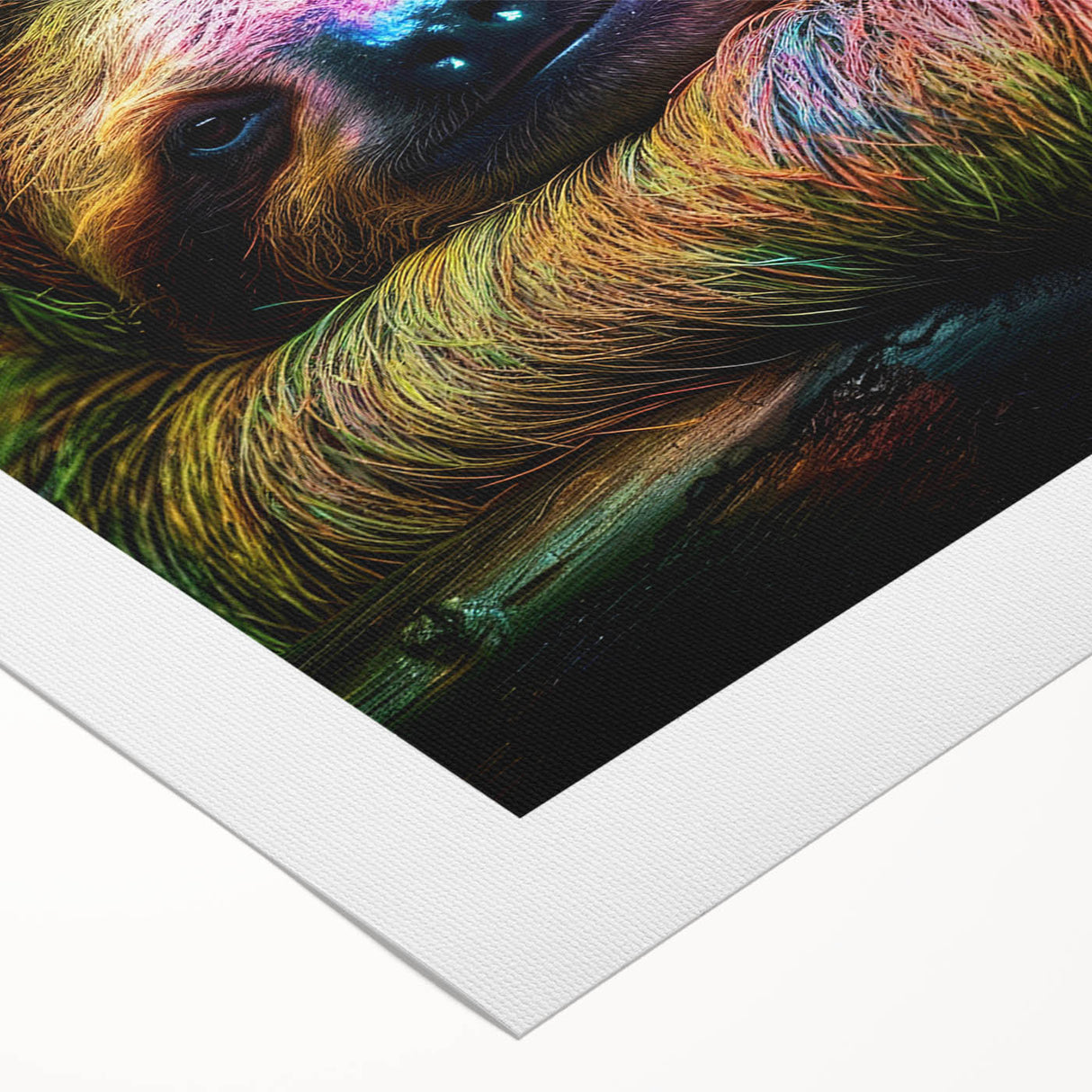 Rolled canvas wall art showcasing a whimsical sloth design amidst tropical foliage, perfect for nature lovers and animal-themed decor, elegantly packaged for delivery.