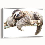 Framed wall art featuring a whimsical sloth design on a white background, showcasing vibrant colors and intricate details, perfect for animal lovers and home decor.
