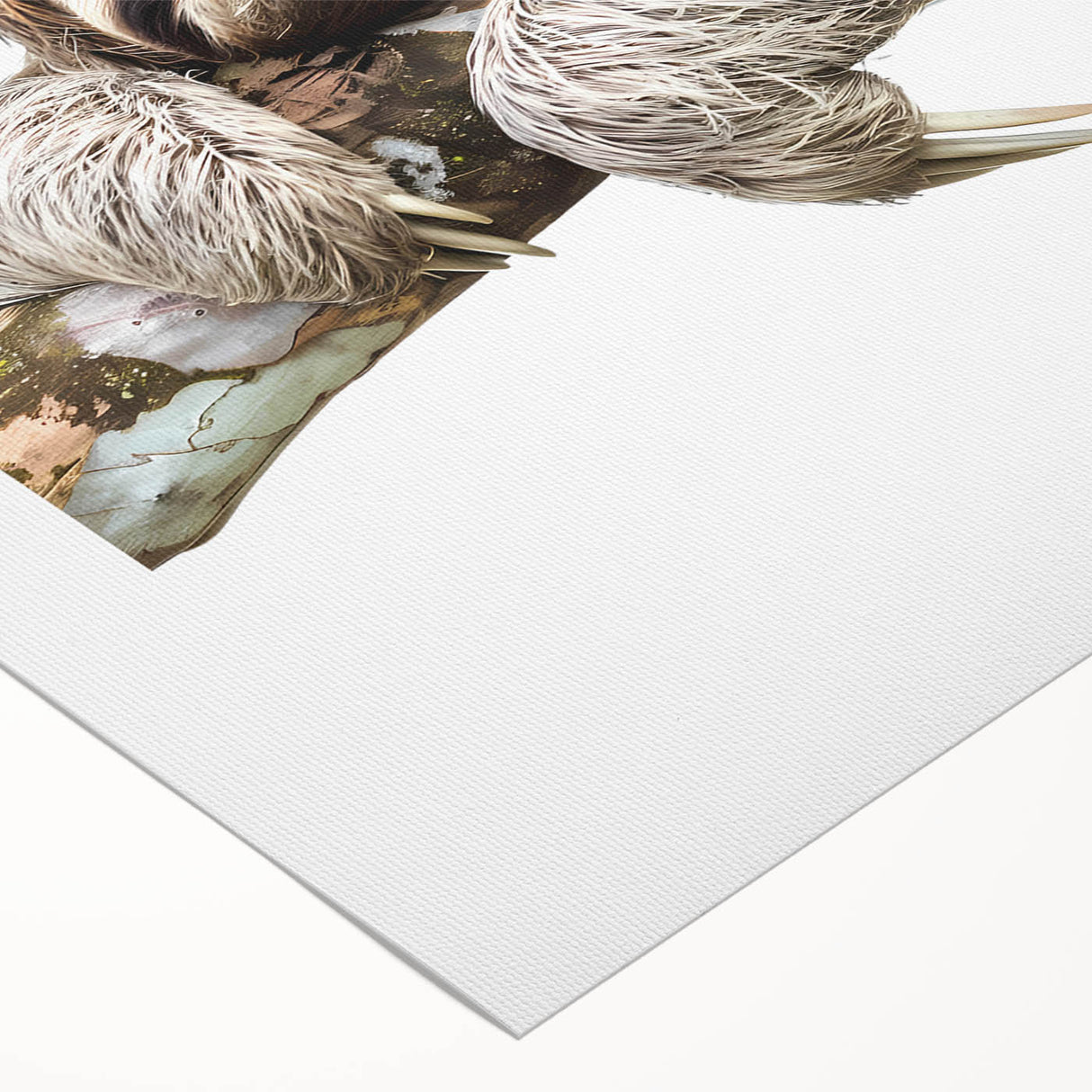 Colorful rolled canvas wall art showcasing a whimsical sloth design, perfect for nature lovers, set against a vibrant background, ideal for home decor.