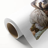 Rolled canvas wall art depicting a tranquil sloth hanging from a branch in a vibrant jungle setting, perfect for nature lovers and home decor enthusiasts.