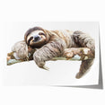 Sloth-themed wall art print showcasing a vibrant, colorful design featuring a playful sloth hanging from a branch, perfect for animal lovers and home decor enthusiasts.