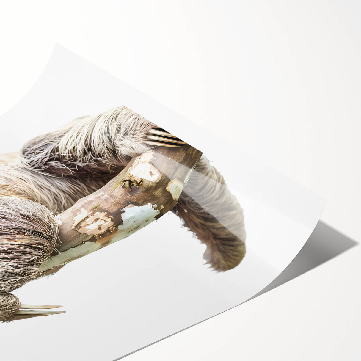 Sloth-themed wall art print showcasing vibrant colors and intricate details, rolled for easy display; perfect for animal lovers and home decor enthusiasts.
