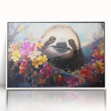 Framed wall art featuring a sloth design, showcasing vibrant colors and intricate details on acrylic, perfect for animal lovers and modern home decor.