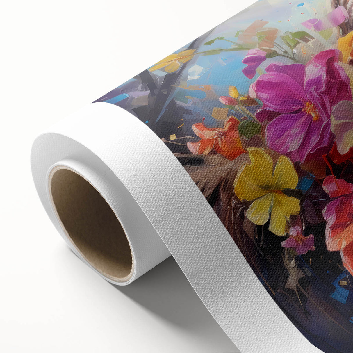 Colorful rolled canvas artwork showcasing a whimsical sloth design, perfect for nature lovers, featuring vibrant greens and earthy tones, ideal for home decor.