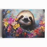 Stretched canvas wall art showcasing a vibrant sloth design, featuring rich colors and intricate details, perfect for adding a whimsical touch to home decor.