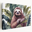 Sloth wall art on stretched canvas showcasing a side view of a vibrant sloth design, perfect for animal lovers and home decor enthusiasts. Ideal for adding a whimsical touch to any room.