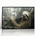 Framed wall art featuring a sloth design from the "Animals: A Wild Life" collection, showcasing vibrant colors and a sleek black frame, perfect for nature lovers. The artwork adds a whimsical touch to any room, emphasizing conservation and wildlife appreciation.
