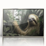Framed wall art featuring a sloth design in a vibrant, colorful style, accented with a sleek silver frame, perfect for animal lovers' home decor.