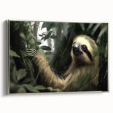 Framed wall art featuring a sloth design in a vibrant, colorful style, showcasing a silver frame against a neutral backdrop, perfect for animal lovers' decor.