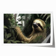 Sloth-themed wall art print featuring vibrant colors and intricate details, rolled for easy shipping and display in nature-inspired decor. Perfect for animal lovers.