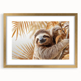 Framed wall art featuring a sloth design from the 'Animals A Wild Life' collection, showcasing a gold mat and elegant frame, perfect for nature lovers' home decor.