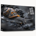Close-up view of a vibrant acrylic glass wall art piece featuring a whimsical snail design, showcasing intricate details and color, perfect for animal lovers’ decor.