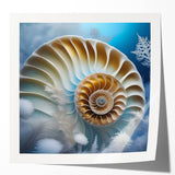 Glossy wall art print featuring a vibrant snail design in a colorful, abstract style, perfect for adding a whimsical touch to home decor or nature-themed spaces.