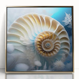 Framed wall art featuring a vibrant gold-acrylic design of a snail, showcasing intricate details and textures, perfect for adding a unique touch to home decor.
