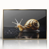 Framed wall art featuring a whimsical gold-accented snail design, set against a vibrant background, perfect for adding a playful touch to home decor.