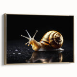 Framed wall art featuring a side view of a gold-accented snail design, showcasing intricate details and vibrant colors, perfect for animal-themed decor.
