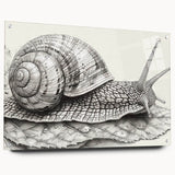 Vibrant acrylic glass wall art featuring a colorful snail design from the Animals A Wild Life collection, displayed in a side view with metal pins for mounting.