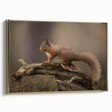 Framed wall art piece featuring a whimsical squirrel design against a gold background, showcasing intricate details and vibrant colors, perfect for animal lovers.