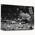 Side view of a squirrel-themed wall art piece made from acrylic glass, featuring vibrant colors and intricate details, ideal for wildlife enthusiasts and modern decor.