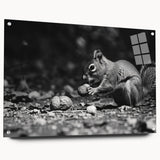 Side view of a squirrel-themed wall art piece made from acrylic glass, featuring vibrant colors and intricate details, ideal for wildlife enthusiasts and modern decor.
