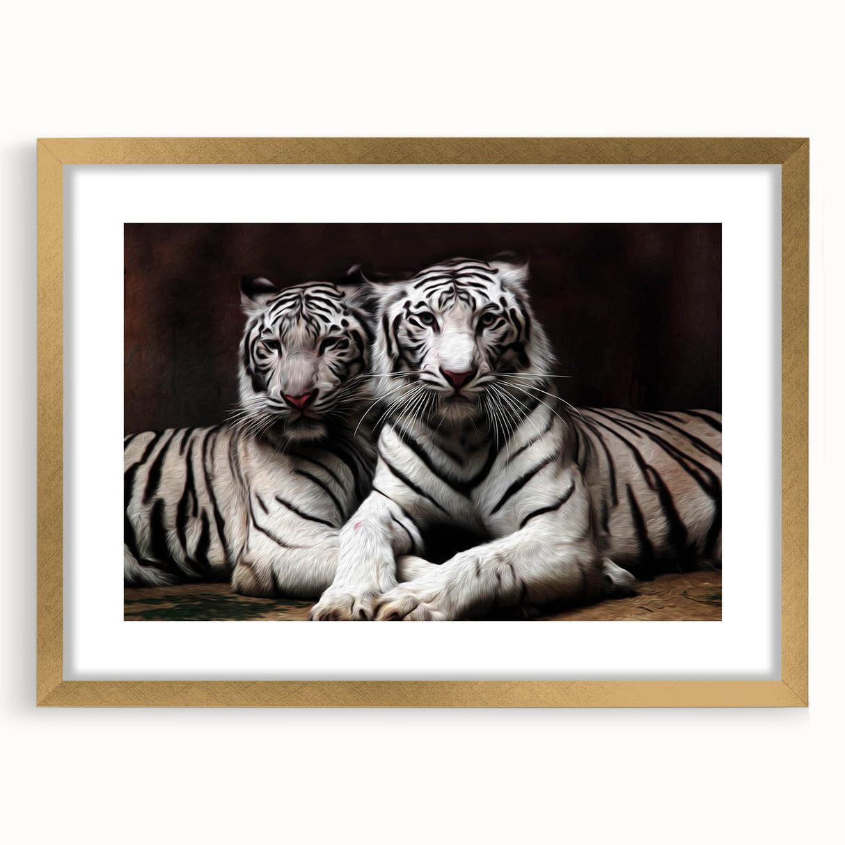 Elegant gold-framed wall art showcasing a striking tiger design, featuring rich colors and intricate details. Perfect for adding a touch of wildlife elegance to any room.