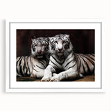 Framed wall art featuring a striking tiger design in a white mat, ideal for adding a bold wildlife touch to home decor. Perfect for animal lovers and art enthusiasts.