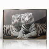 Framed wall art featuring a striking tiger design in vibrant colors, showcasing intricate details and textures, perfect for wildlife enthusiasts and home decor.